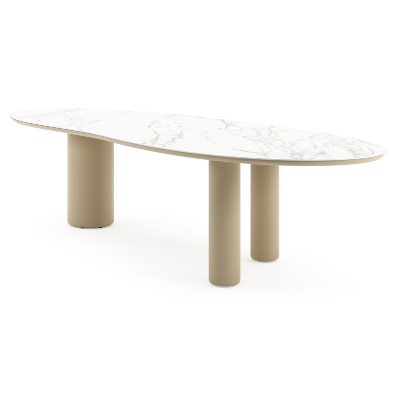 Amico tuintafel organisch in beige aluminium en volkeramiek Calacatta - L 320 x B 120 x H 73.5 cm