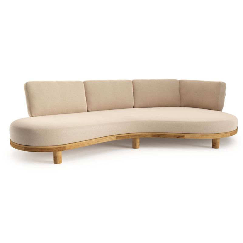 Donato loungebank in teak met natte heather beige all weather sunbrella® luxe kussen