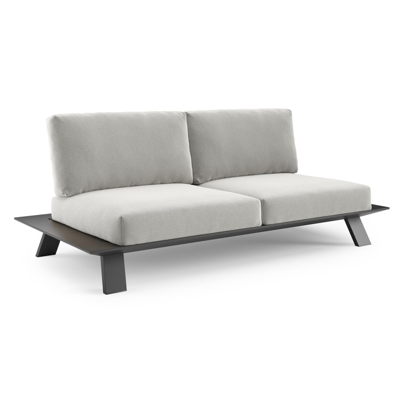 Canapé de jardin Cesano en aluminium noir et coussin en all weather Sunbrella® luxe lopi ash