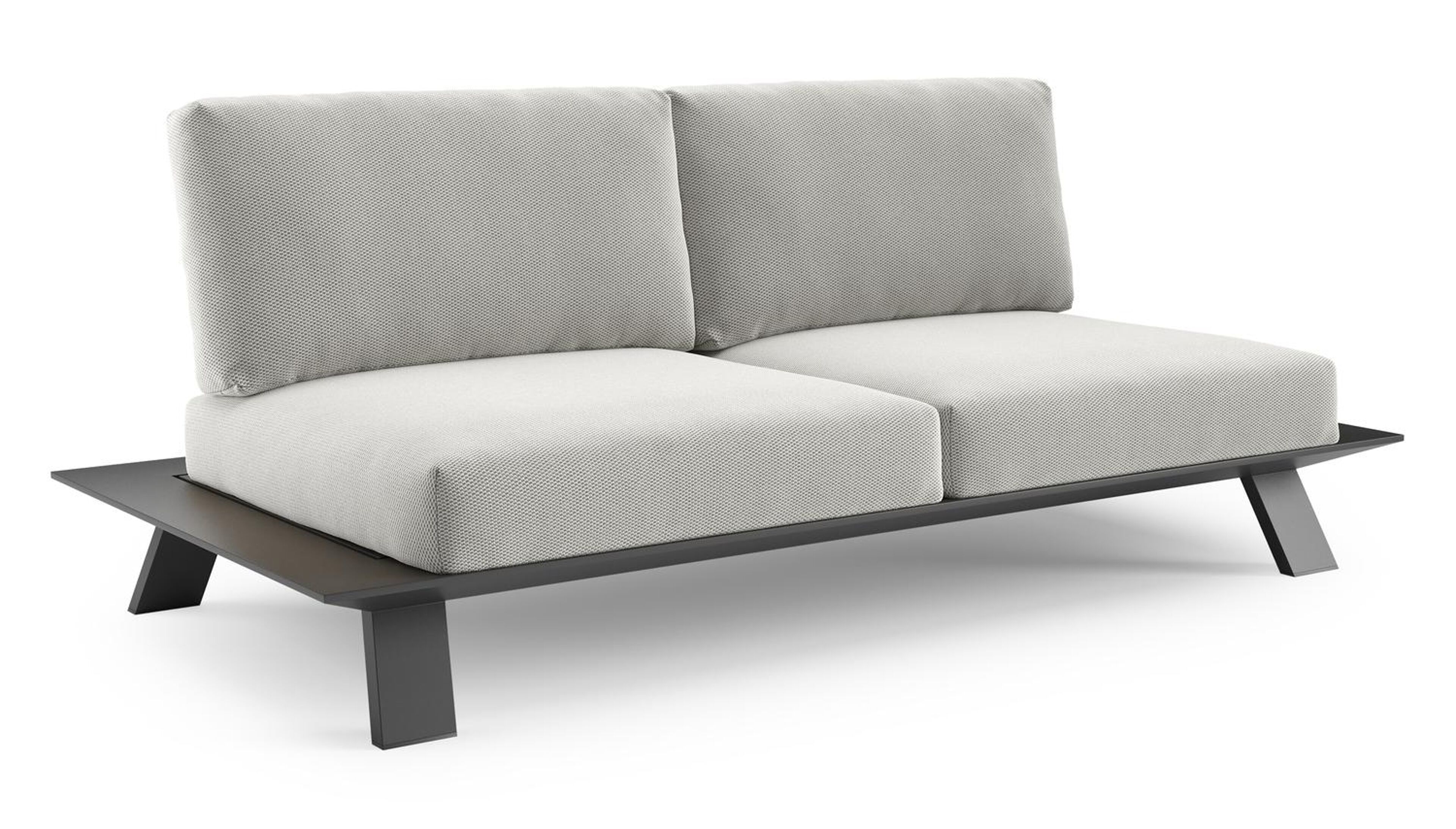 Canapé de jardin Cesano en aluminium noir et coussin en all weather Sunbrella® luxe lopi ash