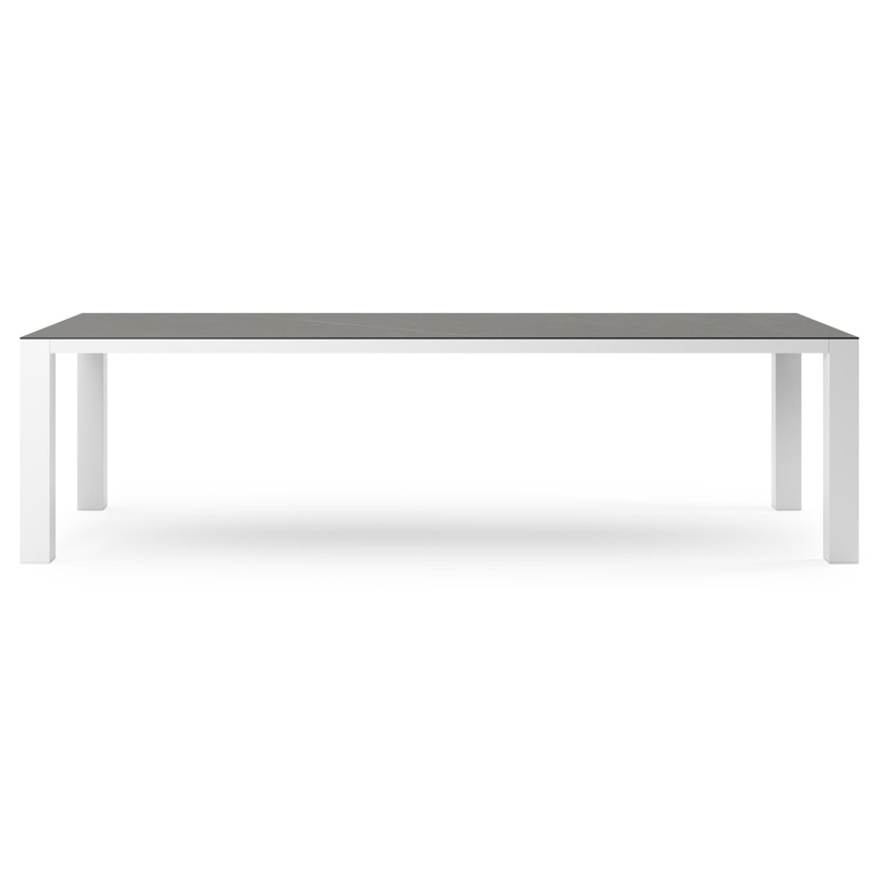 Table de jardin Nano rectangulaire en aluminium blanc et céramique pleine Calatorao - Lg. 280 x Lrg. 110 x Haut. 75 cm