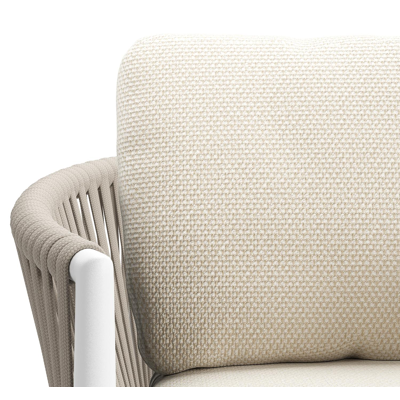 Organo tuinstoel in wit aluminium en beige verticaal geweven vlakke rope met kussen in althea off white all weather cosytica