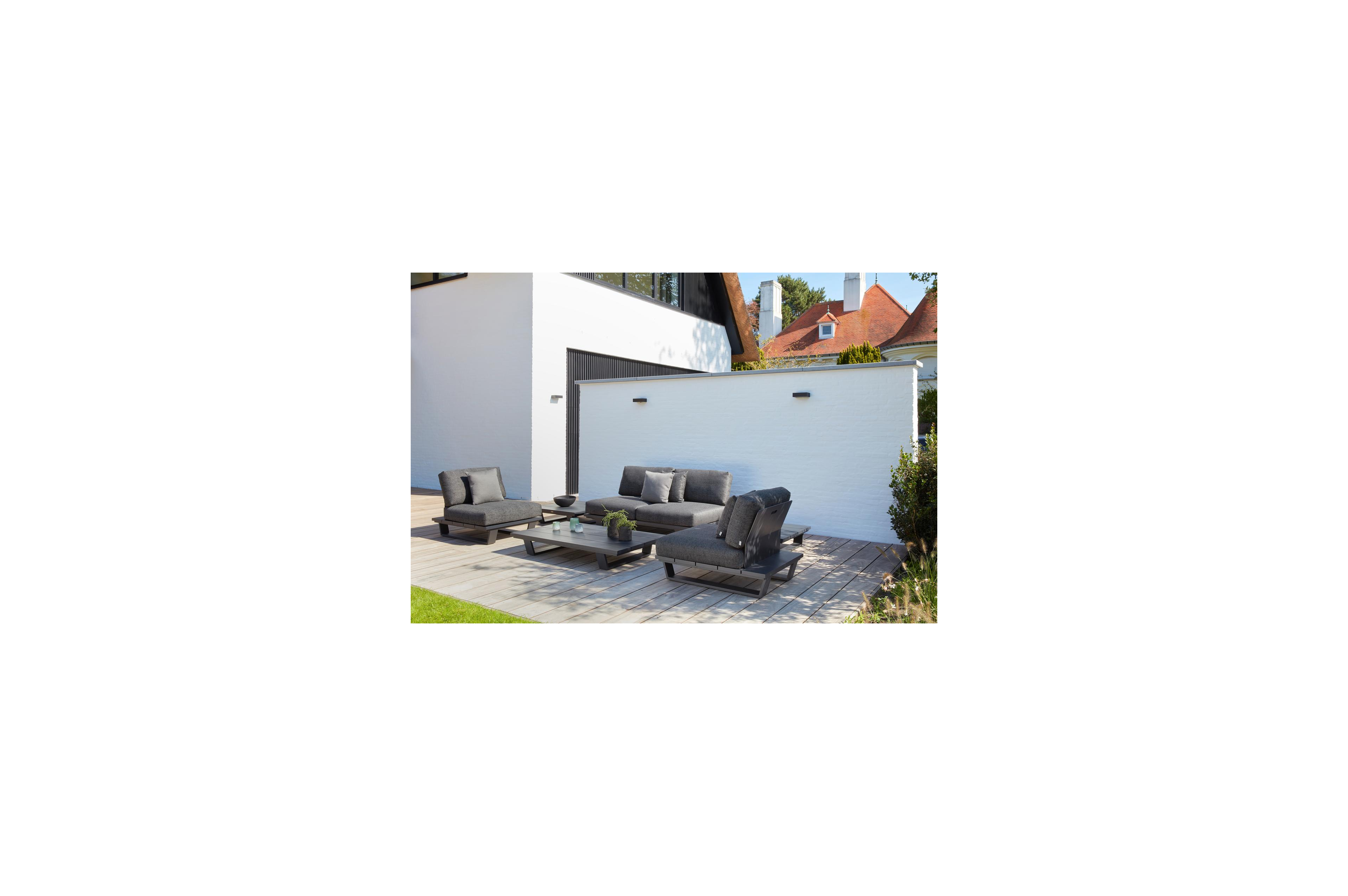 Pagino loungebank in zwart aluminium met wander granite all weather sunbrella® luxe kussen