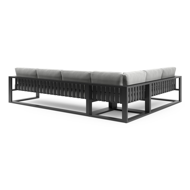 Verato loungehoek in zwart aluminium met natte grey chine all weather sunbrella® luxe kussen