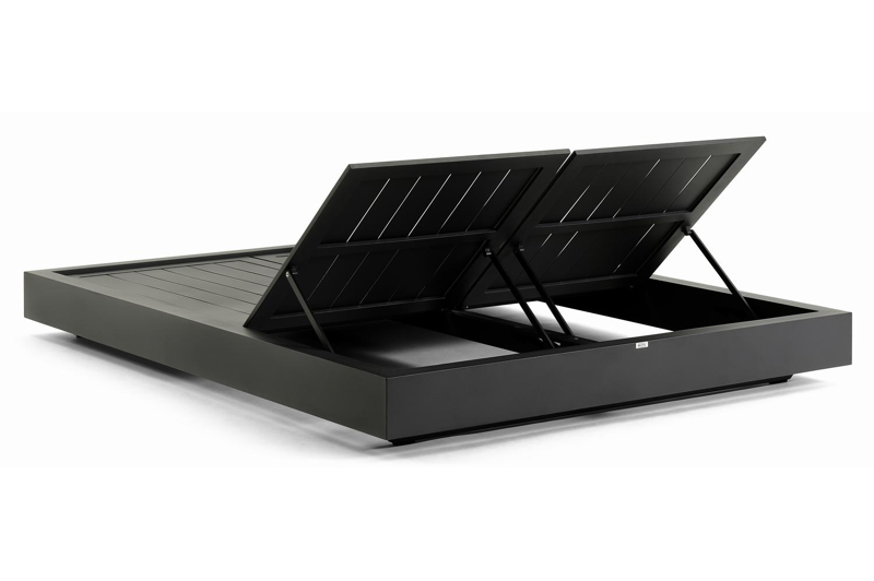 Como verstelbaar dubbel ligbed in zwart aluminium met chartres pewter all weather Sunbrella® luxe kussen