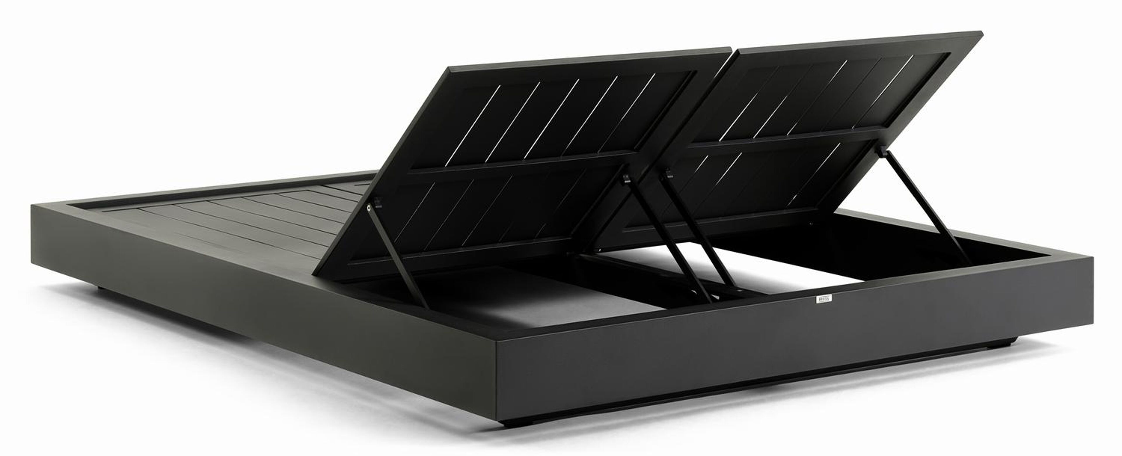 Como verstelbaar dubbel ligbed in zwart aluminium met chartres sooty all weather sunbrella® luxe kussen