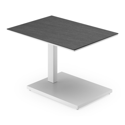 Table d'appoint pop-up Cirello rectangulaire en aluminium blanc et céramique pleine Basalt Black - Lg. 70 x Lrg. 50 x Haut. 44 cm