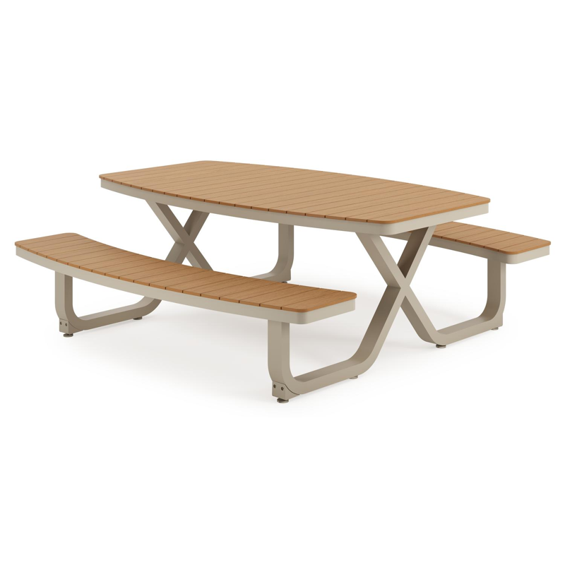 Alora picknicktafel in beige aluminium en polywood - L 200 x B 216 x H 73,5 cm