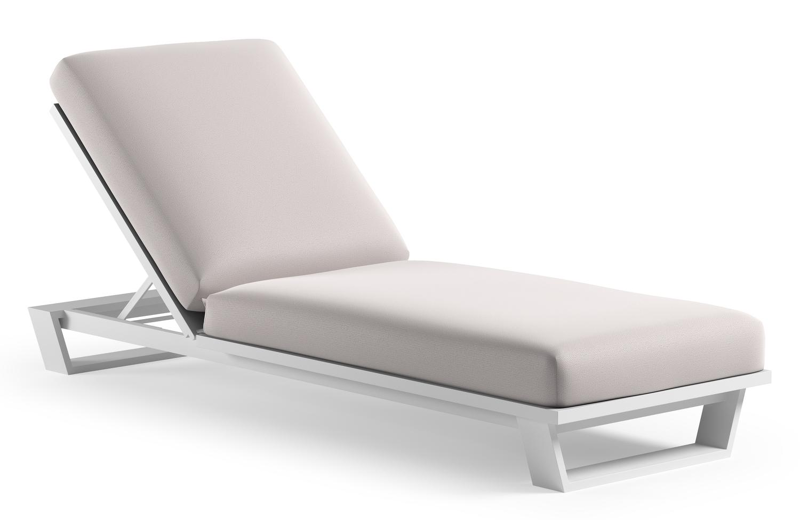 Pagino verstelbaar ligbed in wit aluminium met savane whisper all weather Sunbrella® luxe kussen