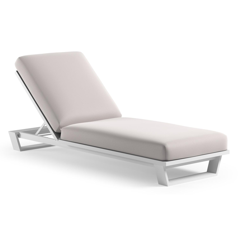 Pagino verstelbaar ligbed in wit aluminium met savane whisper all weather Sunbrella® luxe kussen