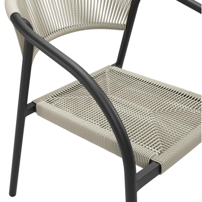 Melo stapelbare tuinstoel in zwart aluminium en beige gedraaide ronde wicker