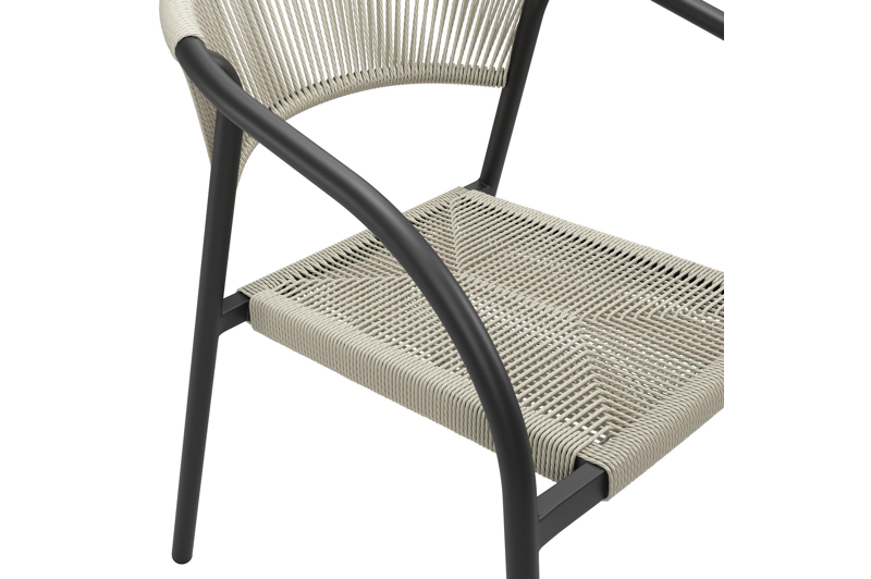 Melo stapelbare tuinstoel in zwart aluminium en beige gedraaide ronde wicker