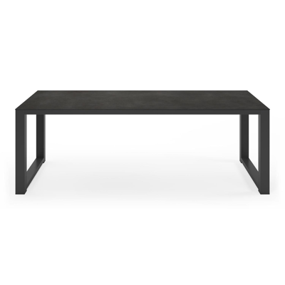 Livo tuinset in zwart aluminium en zwart volkeramiek tafelblad met 6 stapelbare Bareto tuinstoelen