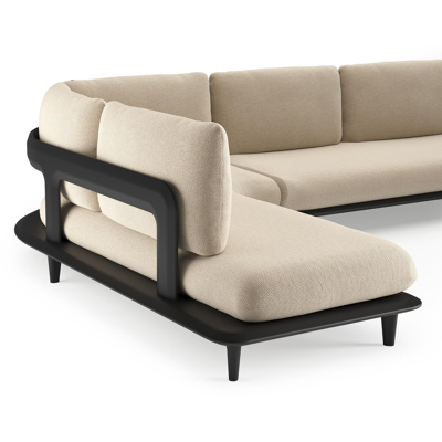 Salon de jardin d'angle Bomero en aluminium noir et coussins en all weather cosytica althea chalk