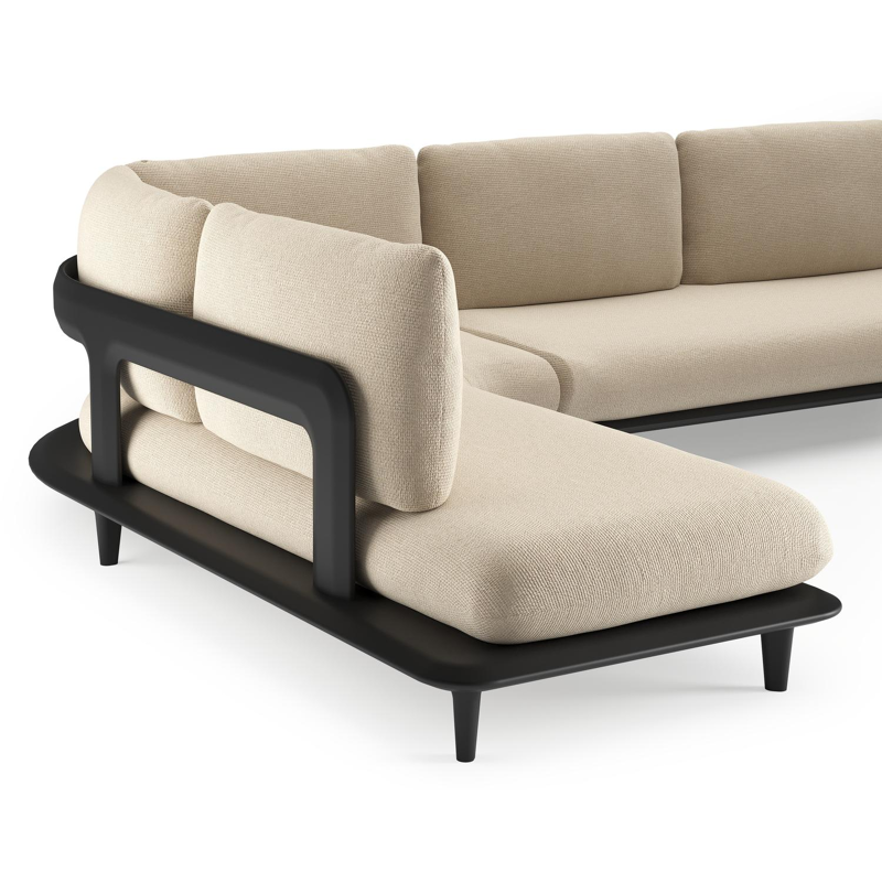 Bomero loungehoek in zwart aluminium met althea chalk all weather cosytica kussen