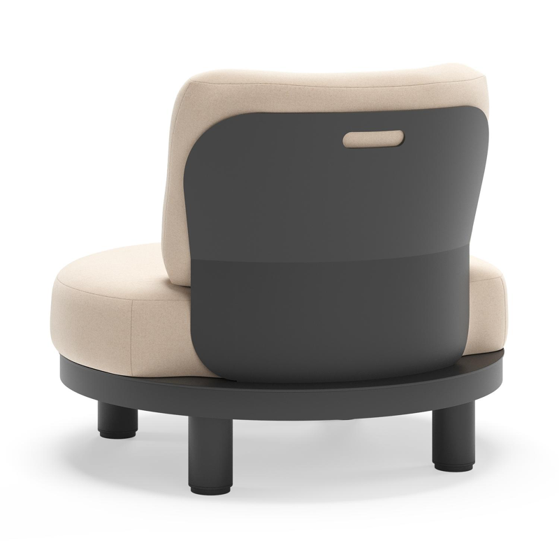 Fauteuil de jardin Donato en aluminium noir et coussins en all weather sunbrella® luxe Natte Linen Chalk