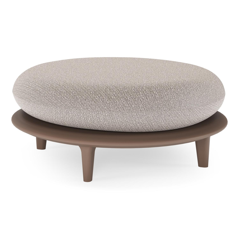 Pouf Bomero en aluminium taupe et coussin en all weather sunbrella® luxe wander granite