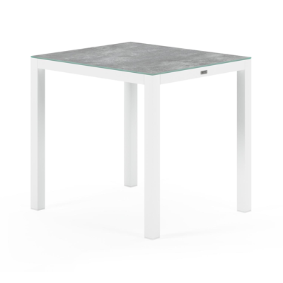 Ensemble de jardin Feltro en aluminium blanc avec plateau de table en céramique verre gris et 2 chaises de jardin empilables Bareto