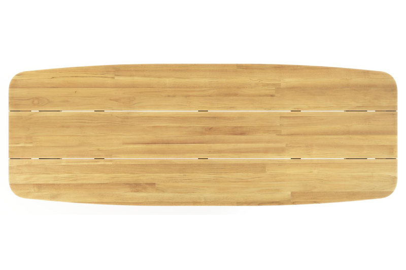 Table de jardin Lacirma forme de bateau en aluminium beige et teck Lg. 315 x Lrg. 115 x Haut. 73 cm