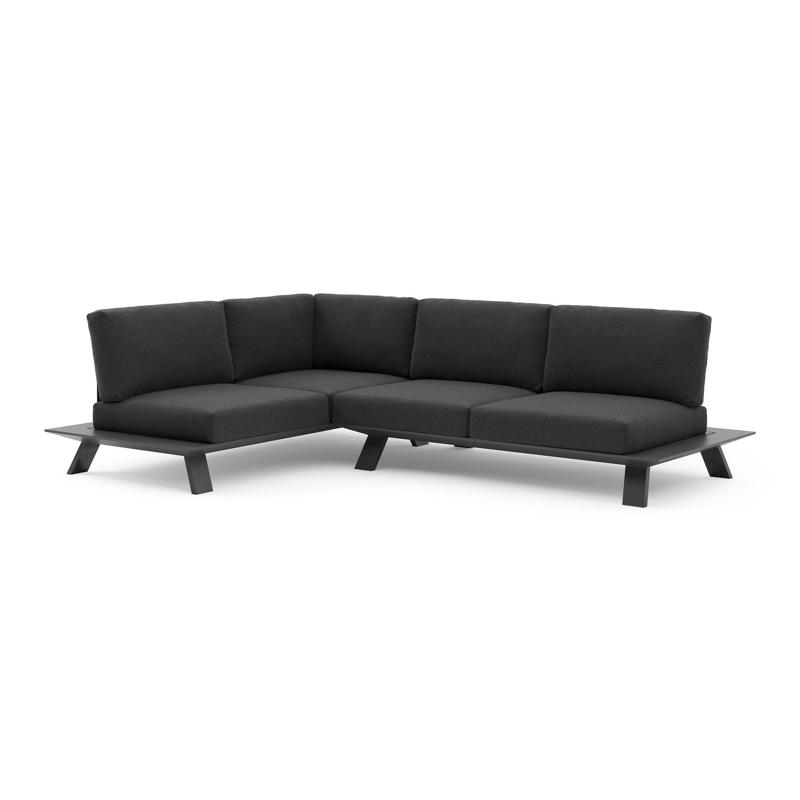 Salon de jardin d'angle Cesano en aluminium noir et coussin en all weather Sunbrella® luxe chartres sooty