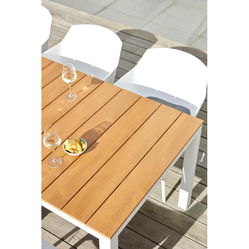 Toma tuinset in wit aluminium en naturel polywood tafelblad met 8 Paco tuinstoelen