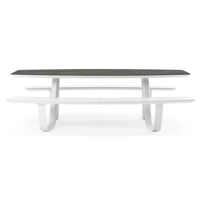 Table de pique-nique Forno forme de bateau forme de bateau en aluminium blanc et céramique pleine Black Obsession - Lg. 240 x Lrg. 181 x Haut. 72 cm