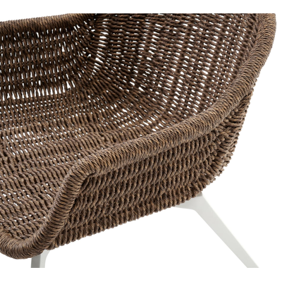 Pagino loungezetel 1-zit in wit aluminium en bruin wicker