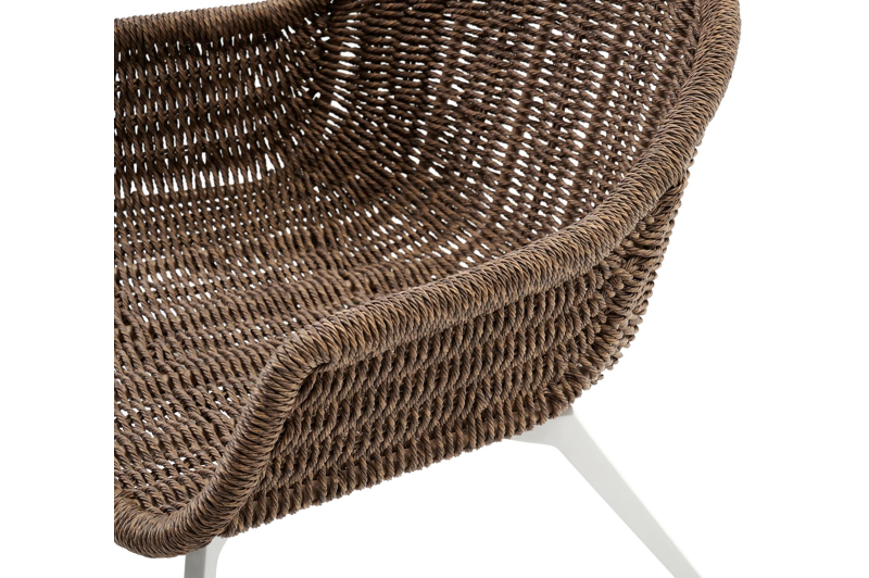 Fauteuil de jardin Pagino 1-pl en aluminium blanc et résine tressée brun