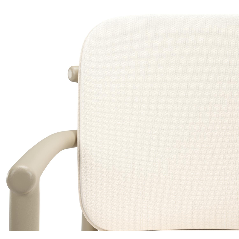 Bono stapelbare tuinstoel in beige aluminium met stoelkussen in All Weather Sunbrella® Luxe Lopi Snow