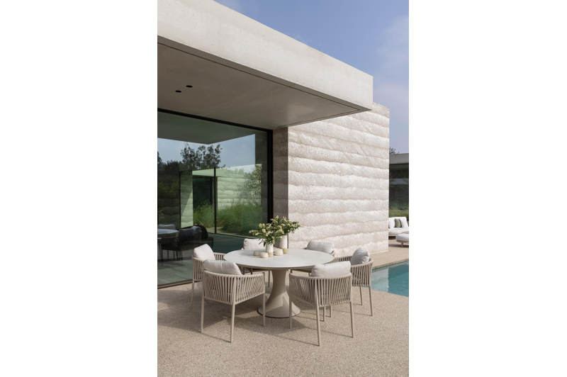 Table de jardin Fano ronde en aluminium beige et céramique pleine Calista Diam. 148 x Haut. 75 cm