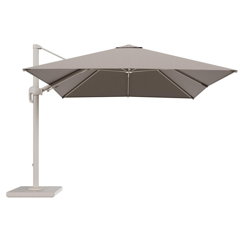 Rufina zweefparasol tiltfunctie in beige aluminium en parasoldoek in All Weather Solica Firenze Earth - L1 300 x L2 300 cm met parasolvoet Lapido 120 kg