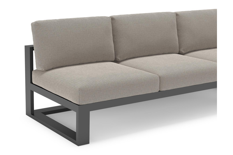 Verato loungehoek in zwart aluminium met lopi pepper all weather sunbrella® luxe kussen