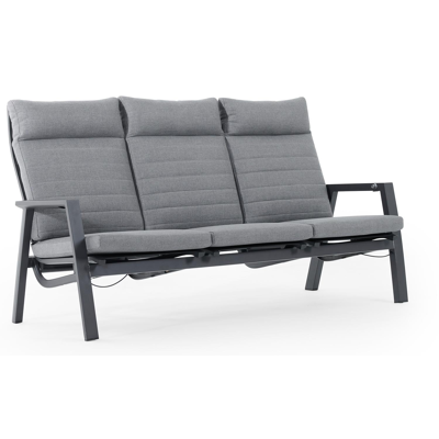 Canapé de jardin Prato 3-pl en aluminium noir avec coussin en weather+ softtouch gris