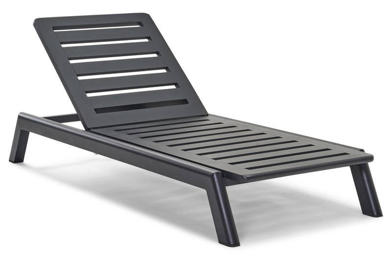 Cirello verstelbaar ligbed met pompsysteem in zwart aluminium met lopi shadow all weather sunbrella® luxe kussen