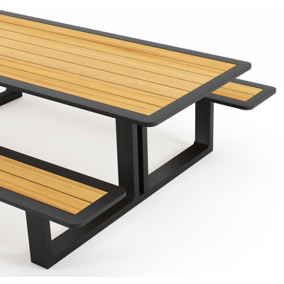 Merano picknicktafel in zwart aluminium en teak tafelblad - L 240 x B 181 x H 73 cm