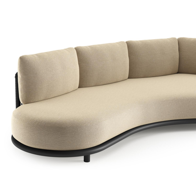 Lomano loungebank in zwart aluminium en zwart verticaal geweven luxe vlakke rope met althea camel all weather cosytica kussen