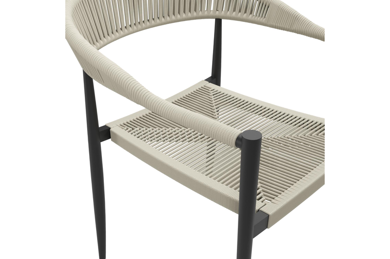Ensemble de jardin Calzo en aluminium noir et polywood avec 6 chaises de jardin empilable Guarda