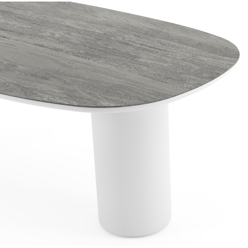 Amico tuintafel bombo in wit aluminium en volkeramiek Aspen Grey - L 210 x B 110 x H 73.5 cm