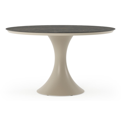 Table de jardin Fano ronde en aluminium beige et céramique pleine Black Obsession - Diam. 130 x Haut. 75 cm