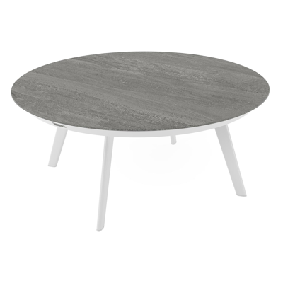 Table basse Rondo en aluminium blanc et céramique pleine aspen grey - Dia. 85 X H 35 cm