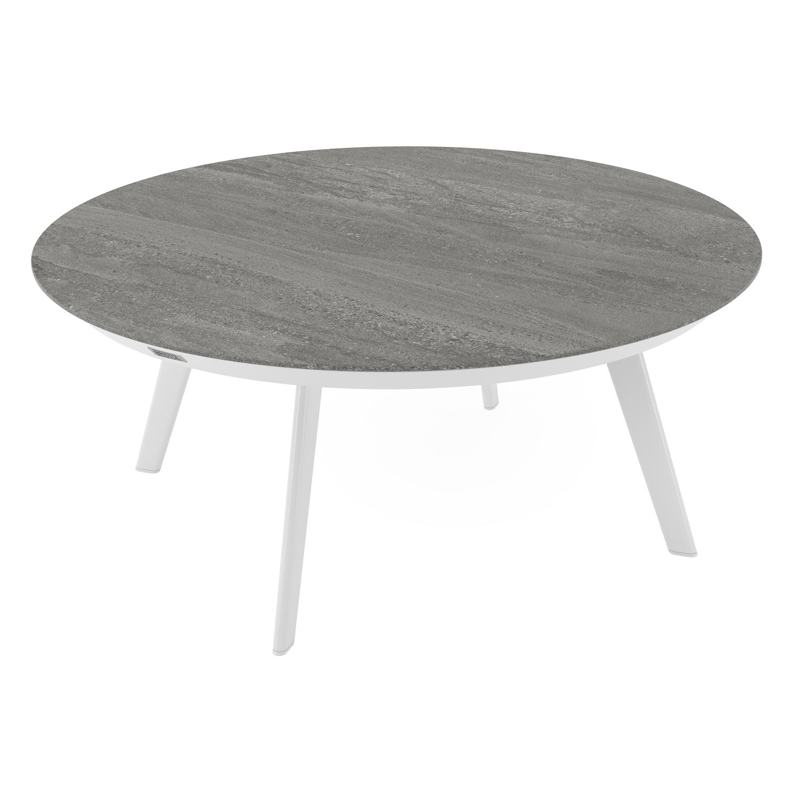 Table basse Rondo en aluminium blanc et céramique pleine aspen grey - Diam. 85 x Haut. 35 cm