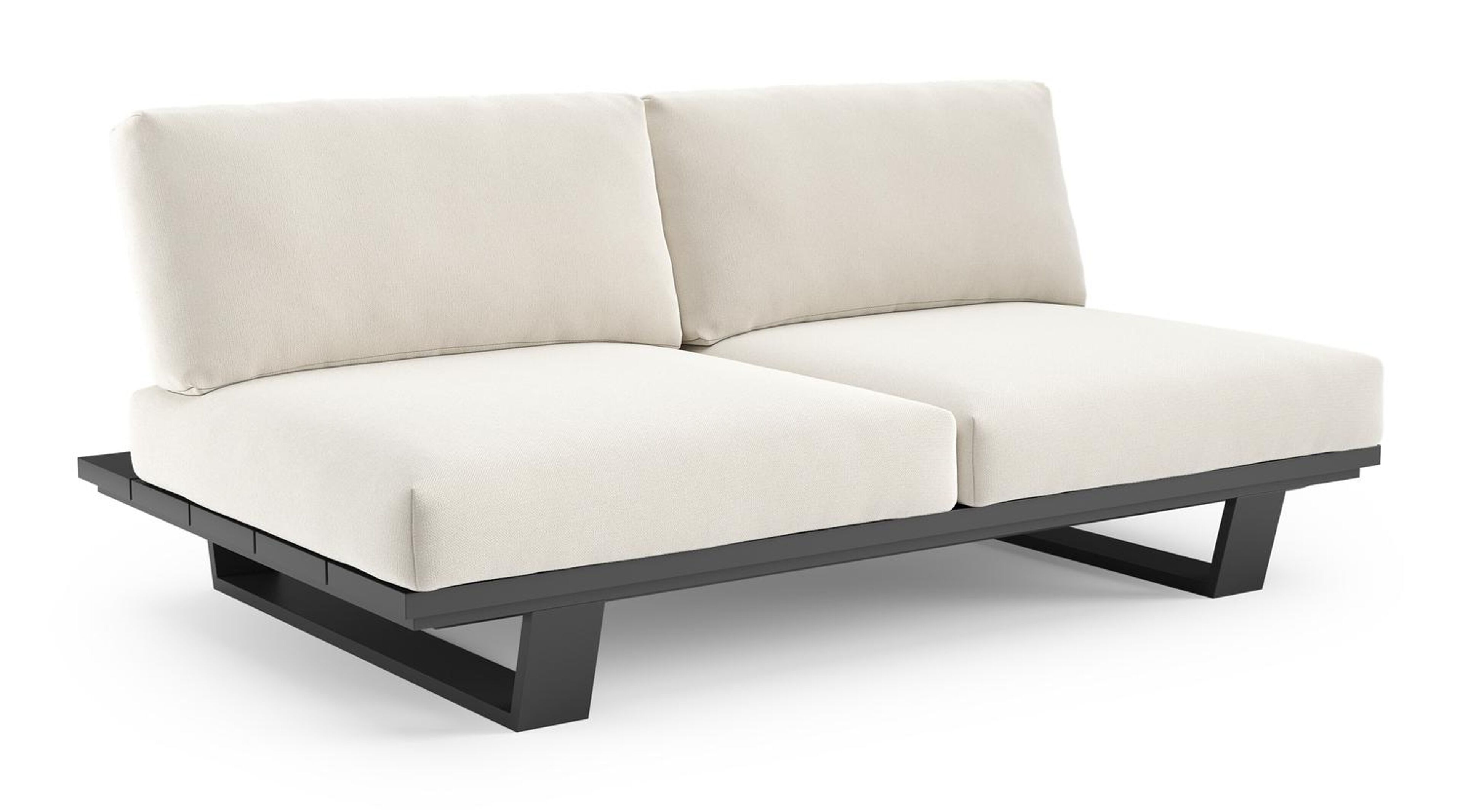 Canapé de jardin Pagino en aluminium noir et coussins en all weather sunbrella® luxe savane white