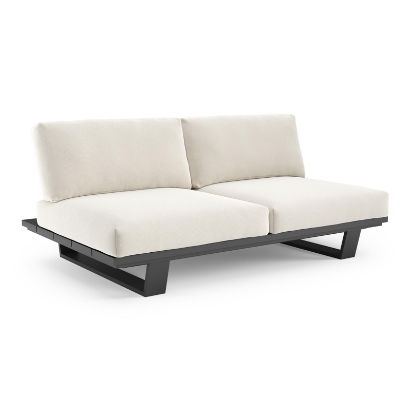 Canapé de jardin Pagino en aluminium noir et coussins en all weather sunbrella® luxe savane white