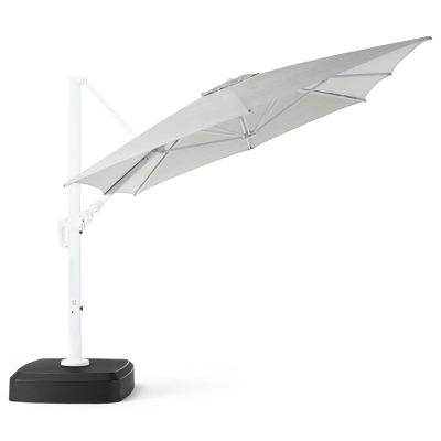 Minore zweefparasol met tiltfunctie in wit aluminium met savane nimbus all weather sunbrella® luxe parasoldoek - L1: 300 x L2: 400 cm (met voet)