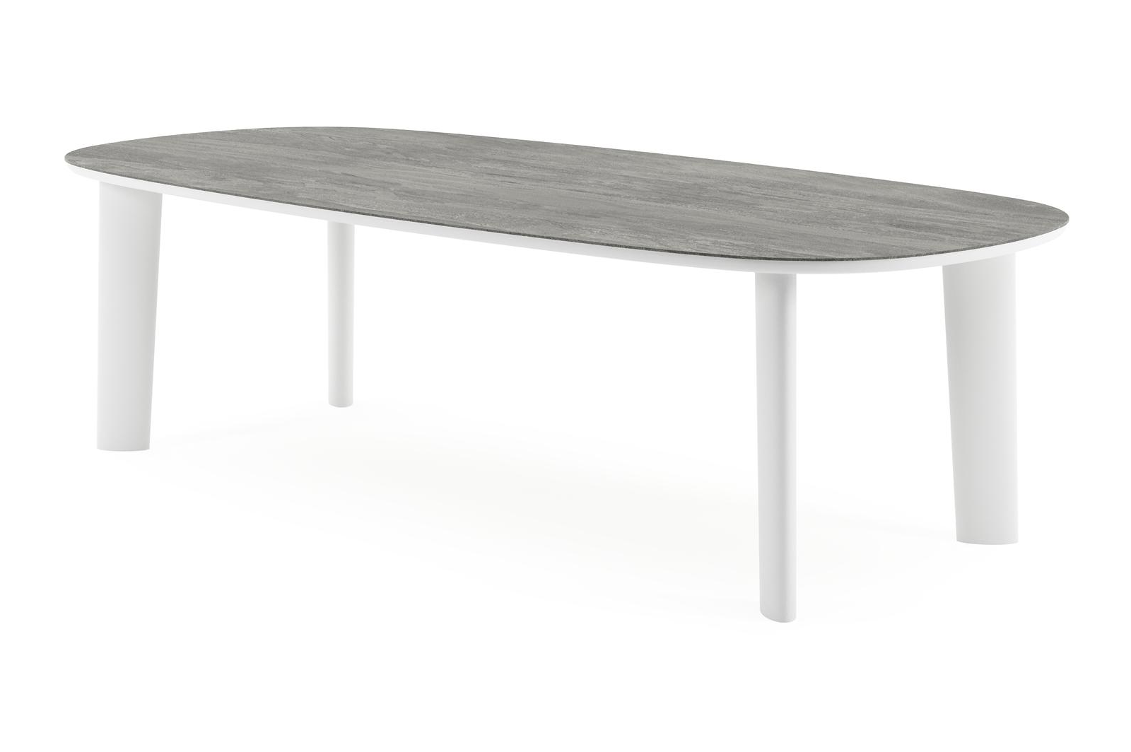 Table de jardin Amico bombo en aluminium blanc et céramique pleine Aspen Grey - Lg. 270 x Lrg. 125 x Haut. 73.5 cm