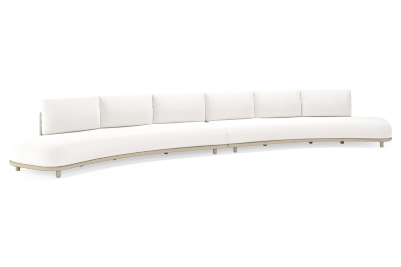 Lomano loungebank in beige aluminium en beige verticaal geweven luxe vlakke rope met Soul Optik all weather solica