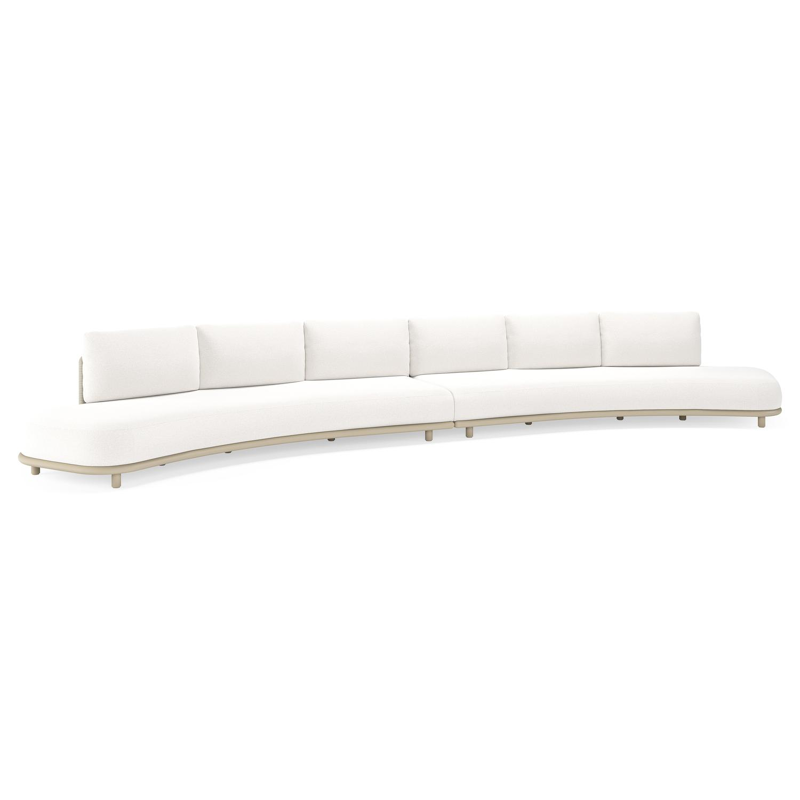 CanapÃ© de jardin Lomano en aluminium beige et corde luxe plate tissÃ©e verticalement beige et coussins en all weather solica Soul Optik