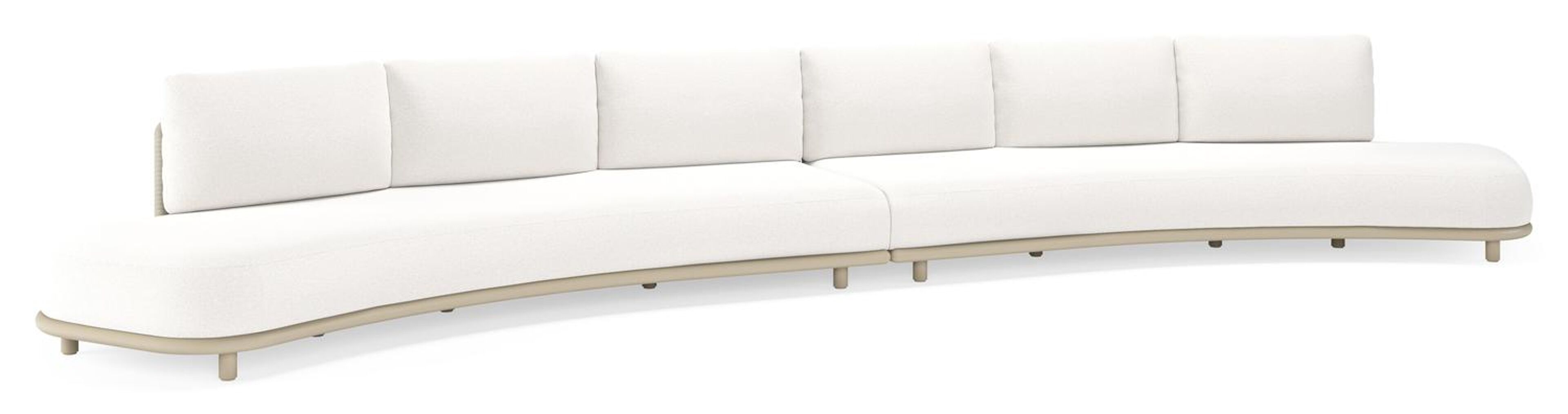 CanapÃ© de jardin Lomano en aluminium beige et corde luxe plate tissÃ©e verticalement beige et coussins en all weather solica Soul Optik