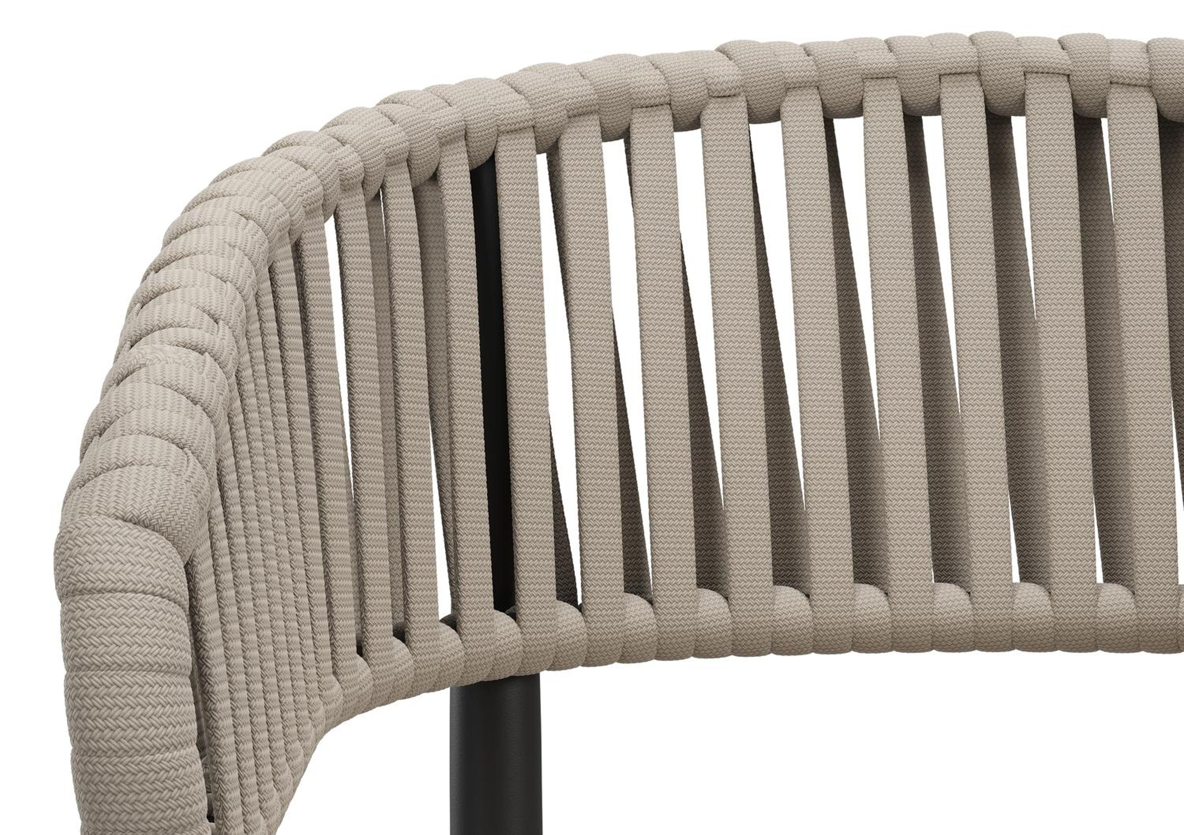 Tolfa stapelbare tuinstoel in zwart aluminium en beige verticaal geweven luxe vlakke brede rope met stoelkussen in All Weather Cosytica Marbella Beige