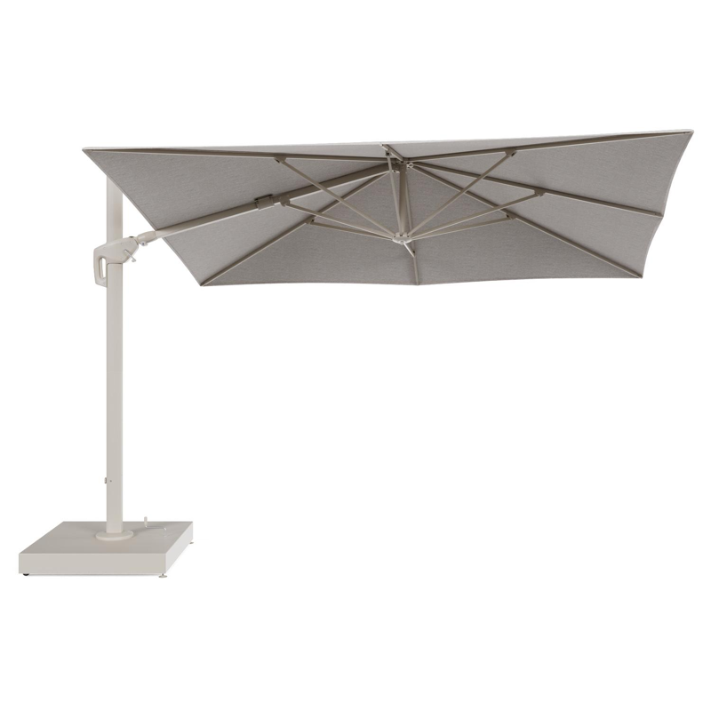 Minore zweefparasol met tiltfunctie in beige aluminium en Tundra Sand All Weather Sunbrella® Luxe parasoldoek - L1 280 x L2 370 cm met parasolvoet Minore 260 kg met wielen